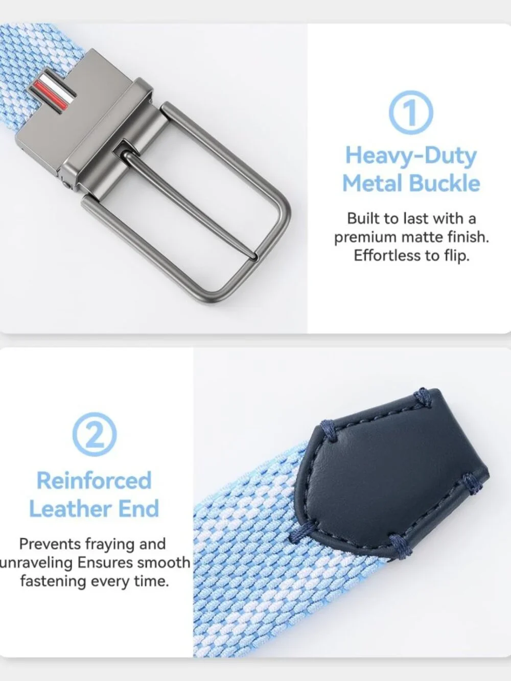 Reversible 2-in-1 Stretch Braided Golf Belt for Men, Holeless Elastic Web, 1.3